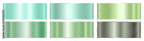A set of green metallic gradients on a white background. Metallic gradient effects for the design of text and bulletin boards, infographics. Metal banner. Vector EPS 10.