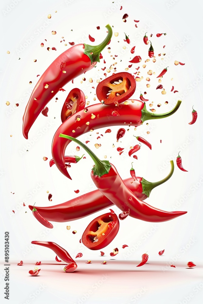 hot peppers failing on a white background hot peppers failing on a white background