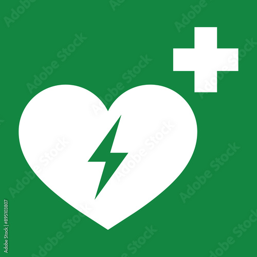Automated external defibrillator heart icon . Defibrillator symbol vector