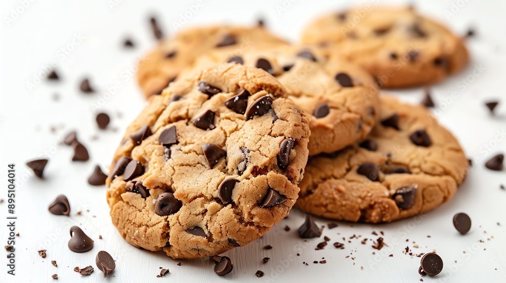 A close-up image of a stack of chocolate chip cookies. The cookies are soft and chewy, with a crispy outer shell. A close-up image of a stack of chocolate chip cookies. The cookies are soft and chewy, with a crispy outer shell.