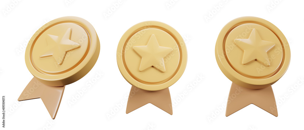 set of 3d medal icon isolated on transparent background, quality guarantee, 3d rendering illustration. set of 3d medal icon isolated on transparent background, quality guarantee, 3d rendering illustration.
