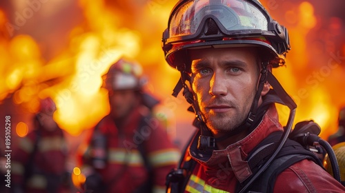 Firefighter Standing in Front of Burning Building © jul_photolover