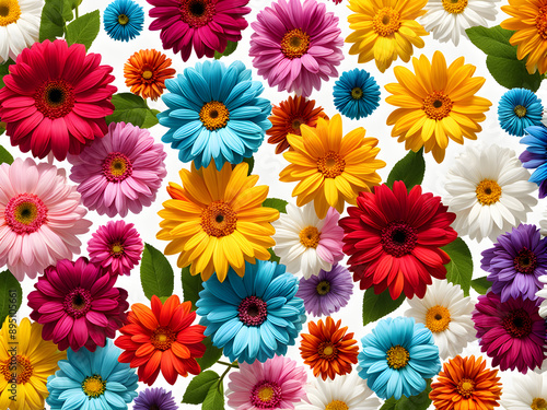 pattern with colorful gerbera flowers on white background © Эля Эля