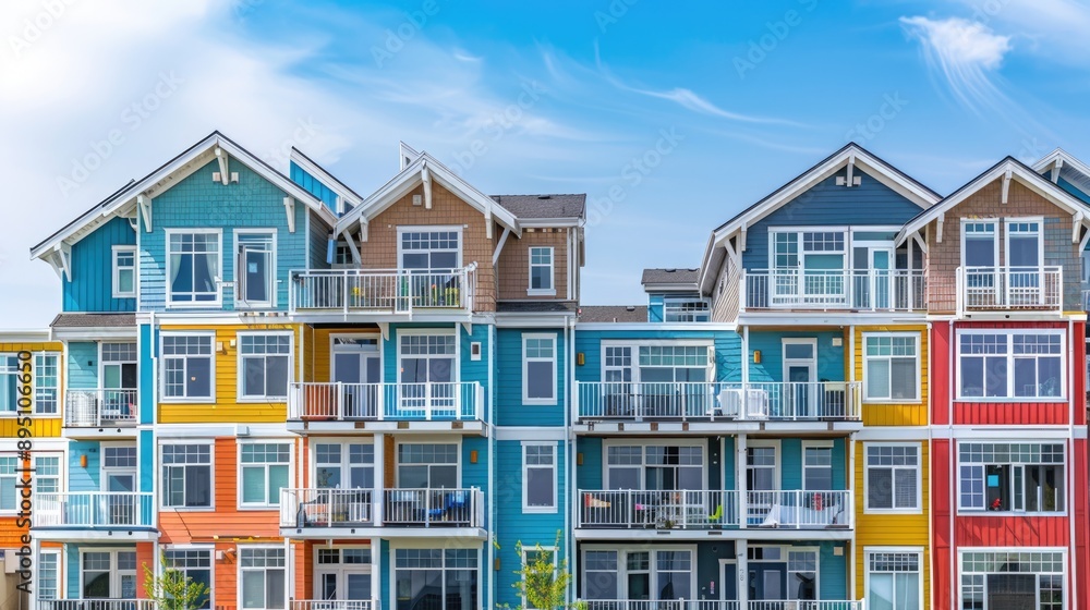 Urban Density. Contemporary Mixed-Use Real Estate Development with Blue Sky Background Urban Density. Contemporary Mixed-Use Real Estate Development with Blue Sky Background