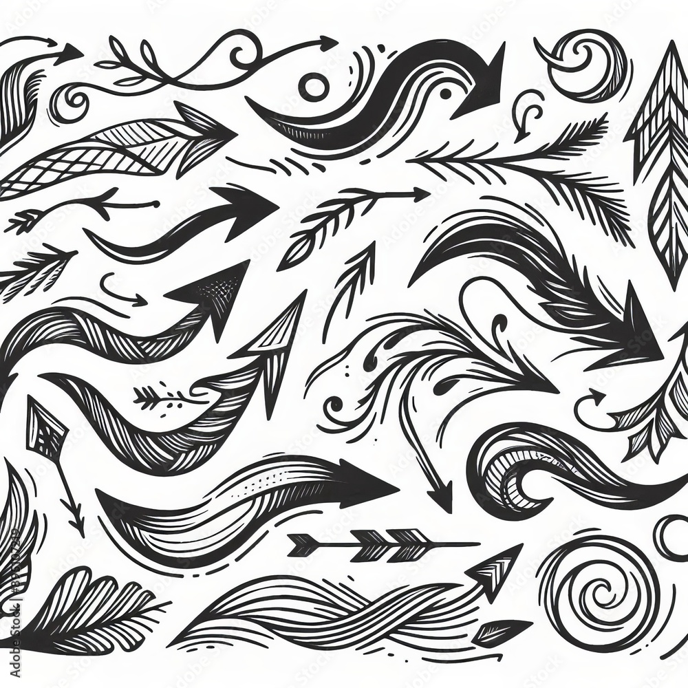 Collection of curved arrows in ink Vector hand drawn sketchy arrows pointing different directions Collection of curved arrows in ink Vector hand drawn sketchy arrows pointing different directions