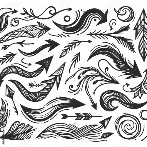 Collection of curved arrows in ink Vector hand drawn sketchy arrows pointing different directions