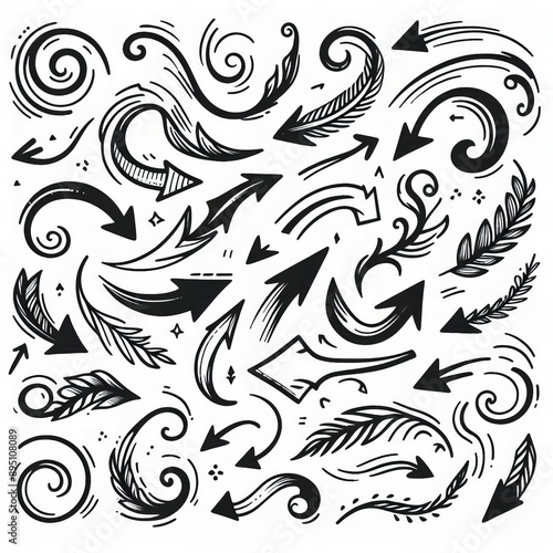 Collection of curved arrows in ink Vector hand drawn sketchy arrows pointing different directions