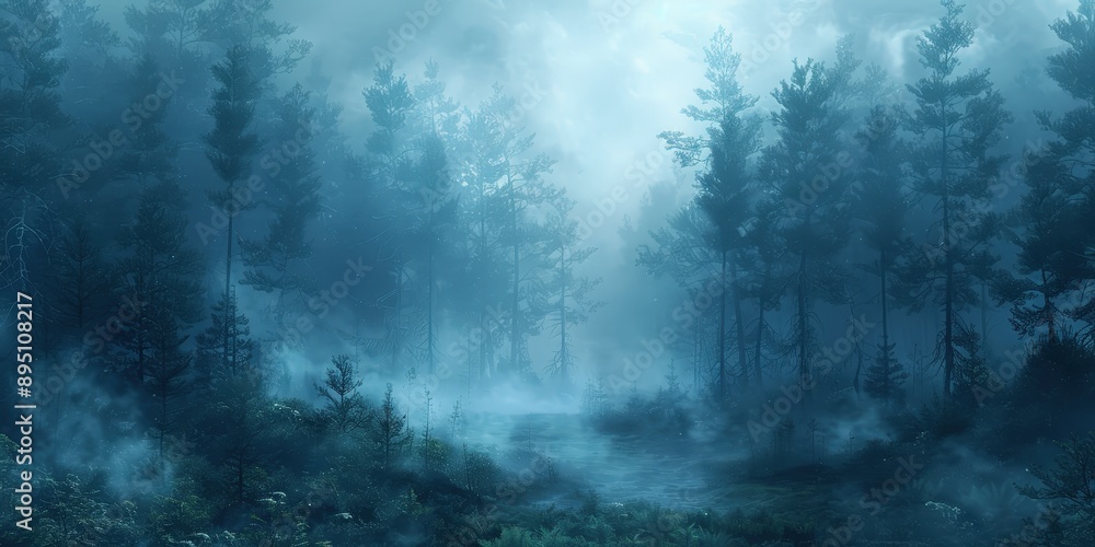 Obraz premium Misty Forest with Sun Rays