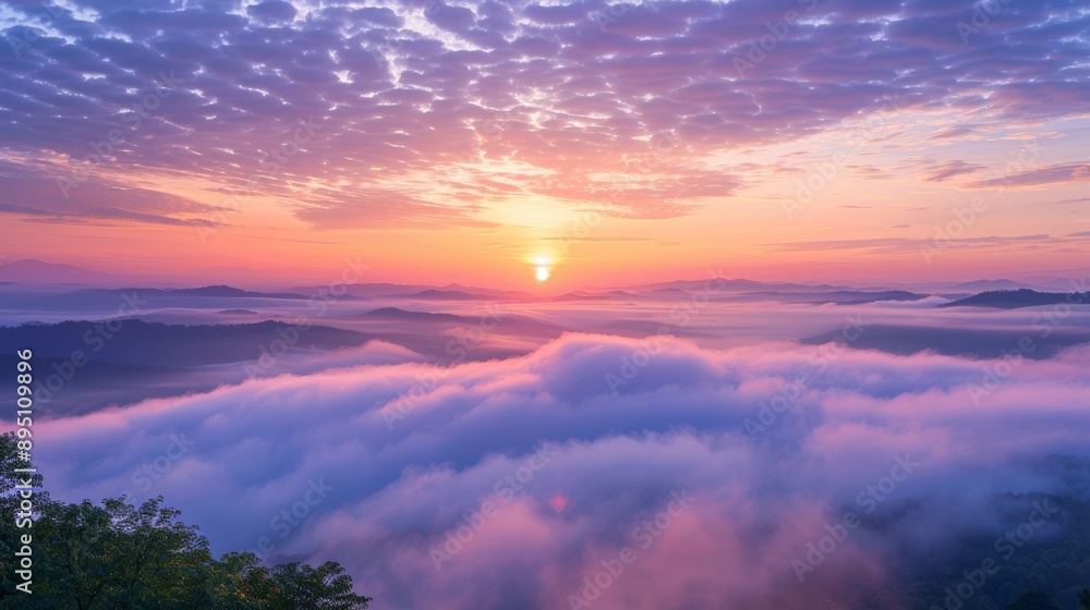 Beautiful Sunrise Sky with Sea of the mist of fog in the morning on Khao Luang mountain in Ramkhamhaeng National Park,Sukhothai province Thailand Beautiful Sunrise Sky with Sea of the mist of fog in the morning on Khao Luang mountain in Ramkhamhaeng National Park,Sukhothai province Thailand