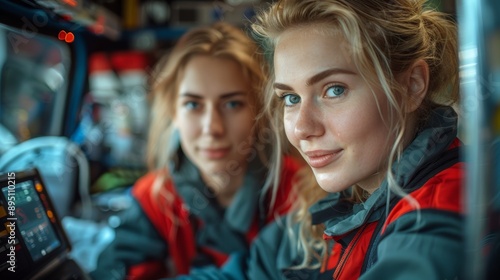 Two Female Paramedics Inside An Ambulance