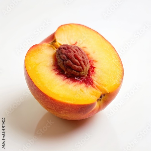 Half A Ripe Peach With Pit on White Background. Generative AI