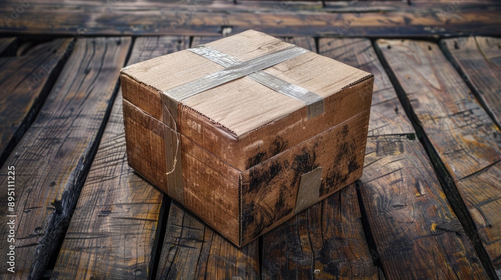 Cardboard box on wood Cardboard box on wood