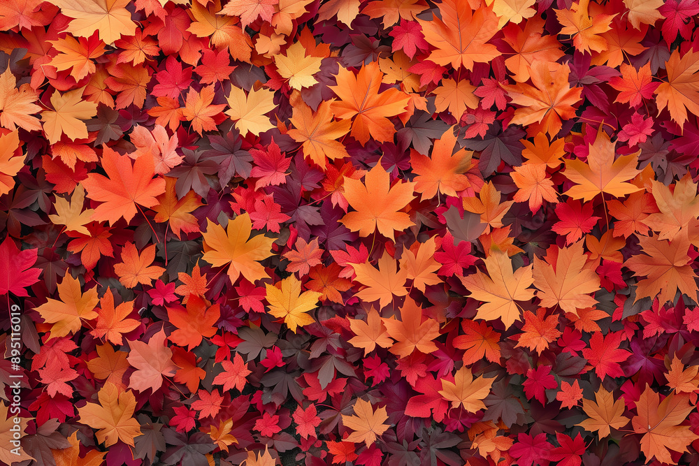 Vibrant red and yellow maple leaves pattern, top view Vibrant red and yellow maple leaves pattern, top view