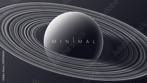 Abstract minimalistic background with stylized geometrical planet Saturn with ring around. Trendy surreal science fiction minimal dynamic banner design in clean minimalist style. Vector illustration