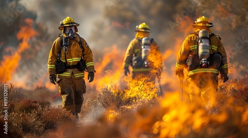 Firefighters Battling Wildfire in California During Daytime