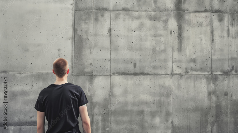 Man standing infront of a Wall. Man facing the Wall. Space for interpretation. Copyspace. Template. Man standing infront of a Wall. Man facing the Wall. Space for interpretation. Copyspace. Template.