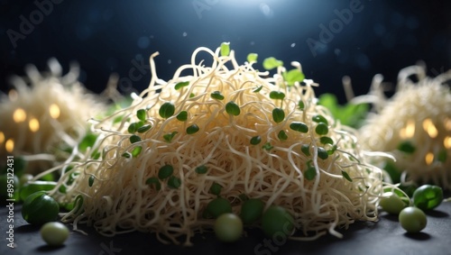 Fresh Bean Sprouts A Double Exposure Silhouette of White Crunchy Nutrition and Vibrant Healthy Salads. photo