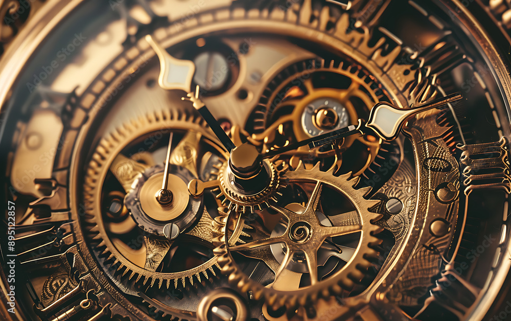 Fototapeta premium Steampunk Clock Brass Gears Mockup ,copyspace