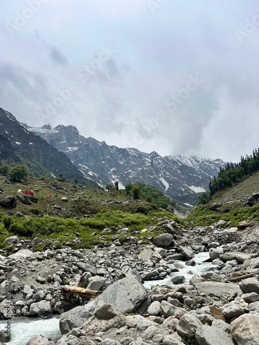 Rocky foothill of Snowy Himalayan range.