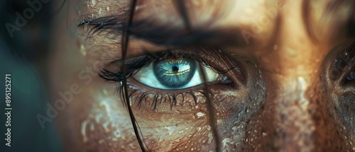  A tight shot of a blue eye, framed by freckled hair at its periphery