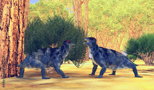 Criocephalosaurus Therapsids Eating - Criocephalosaurus was a therapsid animal that lived during the Permian Period of South Africa. photo