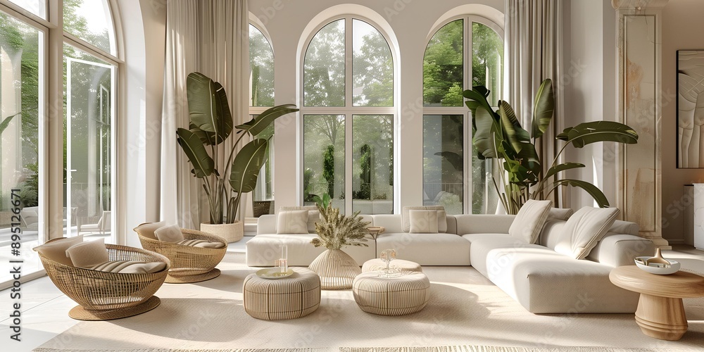 Spacious, full of air and light, cosy modern living room in elegant beige tones in the Art Nouveau style.
Spacious, full of air and light, cosy modern living room in elegant beige tones in the Art Nouveau style.
