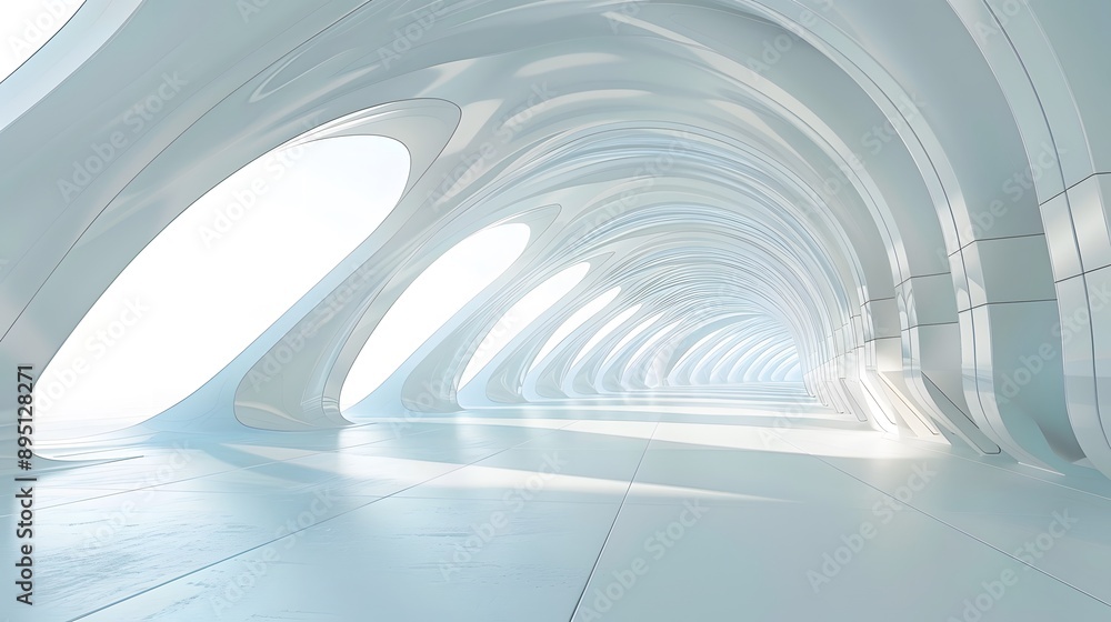 Naklejka premium Futuristic minimalistic clean light Architecture background, Futuristic Living Space