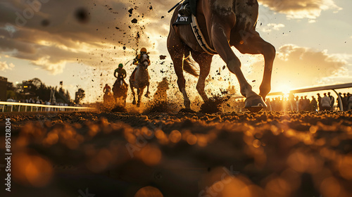 Close up picture of a field of horses racing