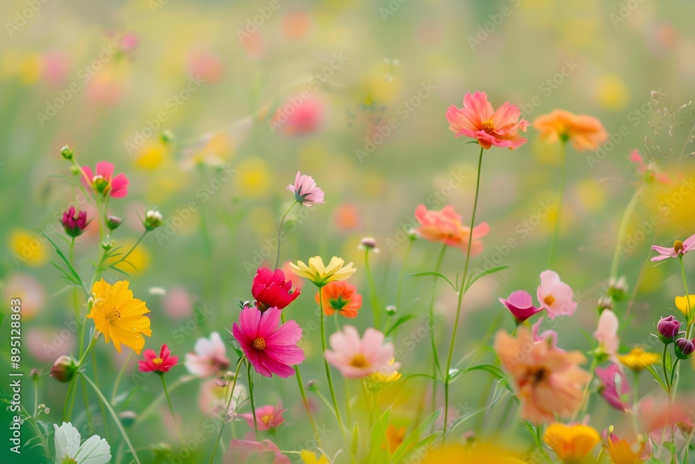 Colorful Cosmos Flowers in a Field Colorful Cosmos Flowers in a Field