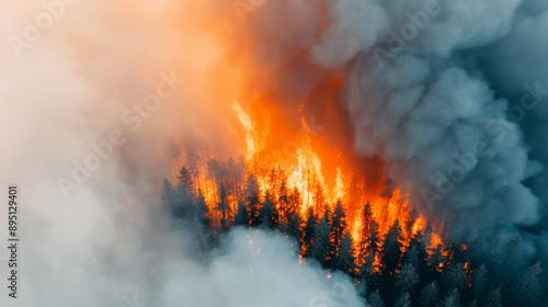 Wallpaper Mural A forest on fire with thick smoke rising, illustrating the impact of climate change on wildfires  Torontodigital.ca
