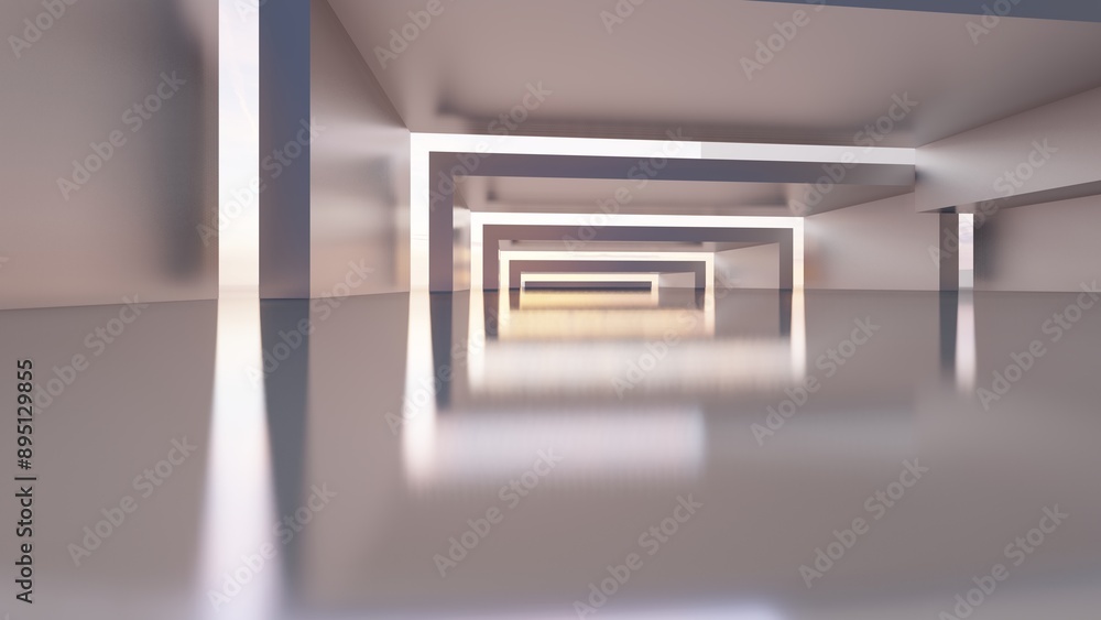 Architecture background geometric arched interior 3d render