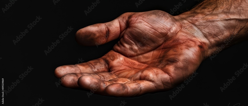 A tight shot of a hand displaying numerous wrinkles on its palm A tight shot of a hand displaying numerous wrinkles on its palm