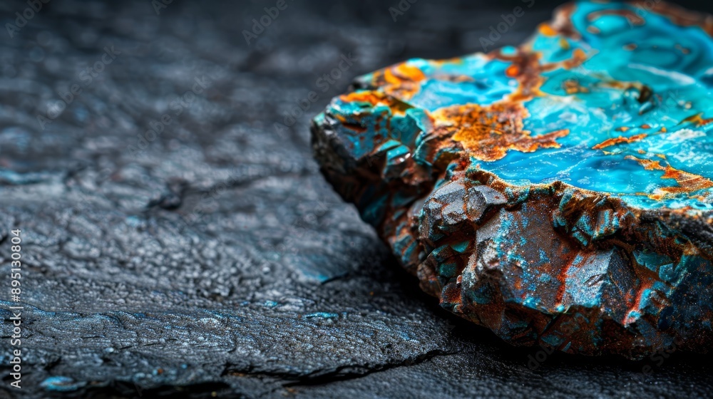 A detailed view of a rock displaying a blue-orange patterned surface A detailed view of a rock displaying a blue-orange patterned surface