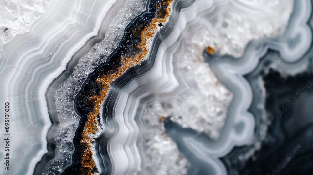 A tight shot of marble's black, white, and orange swirls beneath a layer of ice A tight shot of marble's black, white, and orange swirls beneath a layer of ice