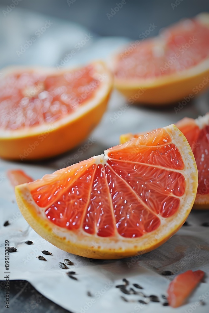 Close Up of Grapefruit Slices on White Background Close Up of Grapefruit Slices on White Background
