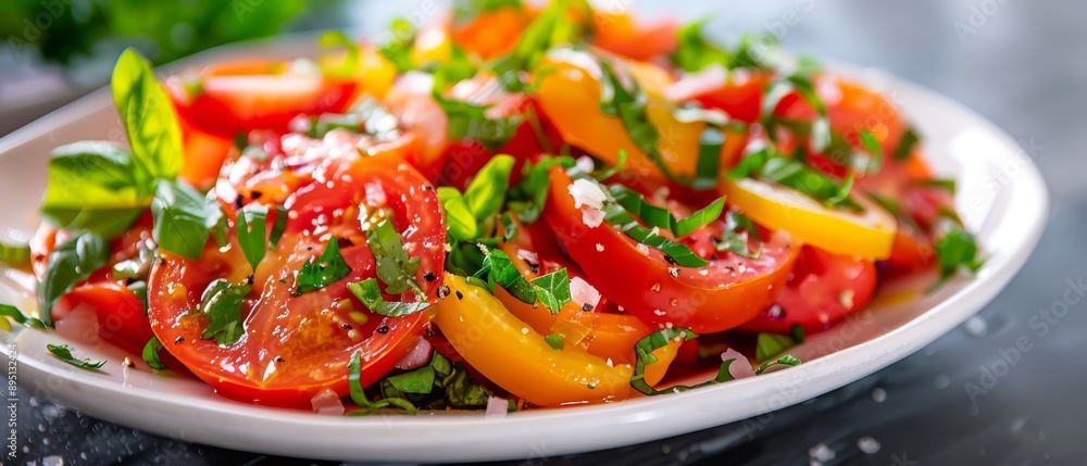 tomatoes atop, green garnish included tomatoes atop, green garnish included
