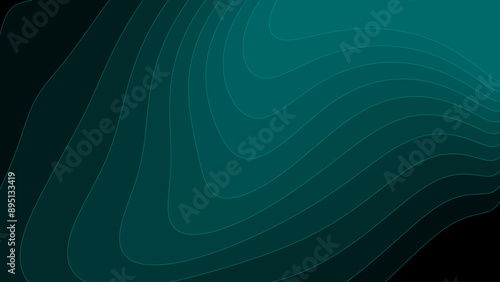 Teal green and black abstract background with wavy pattern and gradient shades, dynamic curve shapes
