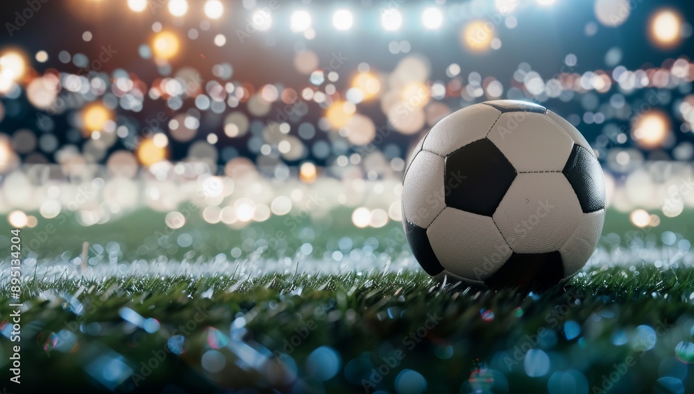 Fototapeta premium Soccer Ball on Field at Night