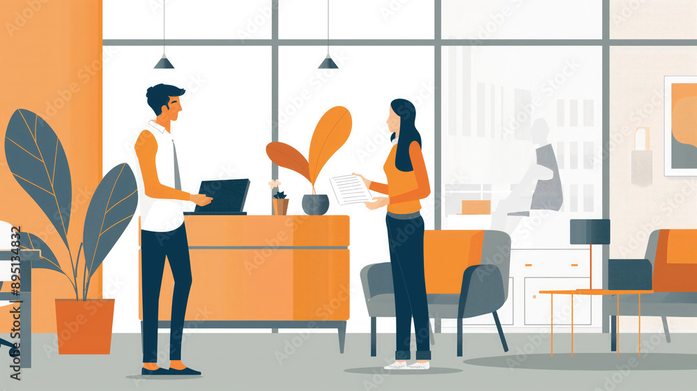 An image of a friendly property manager assisting a tenant. An image of a friendly property manager assisting a tenant.