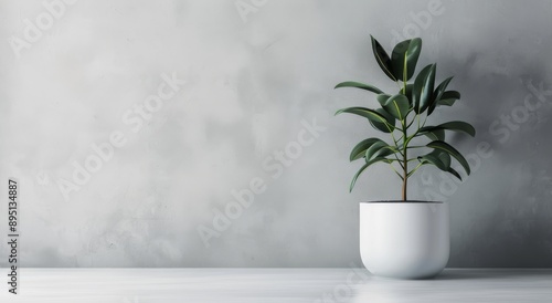 Ficus Plant in White Pot Against a Neutral Wall