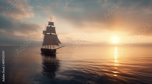 Wallpaper Mural Sailboat at Sunset on Calm Water Torontodigital.ca