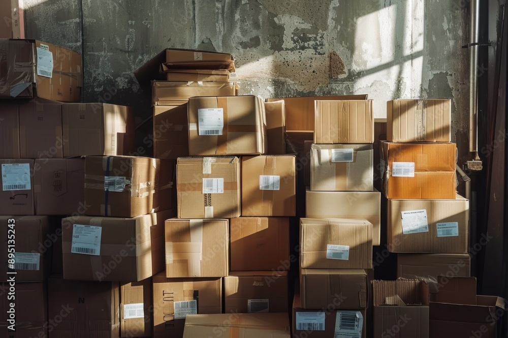 A stack of cardboard boxes with shipping labels, symbolizing the volume of online orders processed companies A stack of cardboard boxes with shipping labels, symbolizing the volume of online orders processed companies