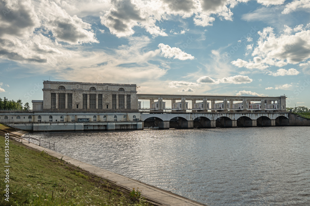 Naklejka premium Hydroelectric Power Plant. Town of Uglich, Russia.