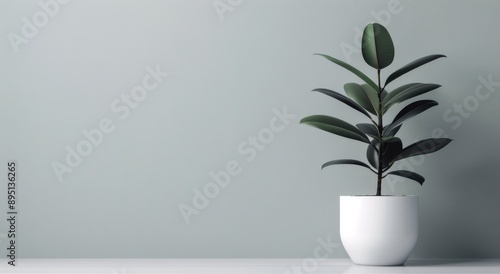 Ficus Plant in White Pot Against a Neutral Wall