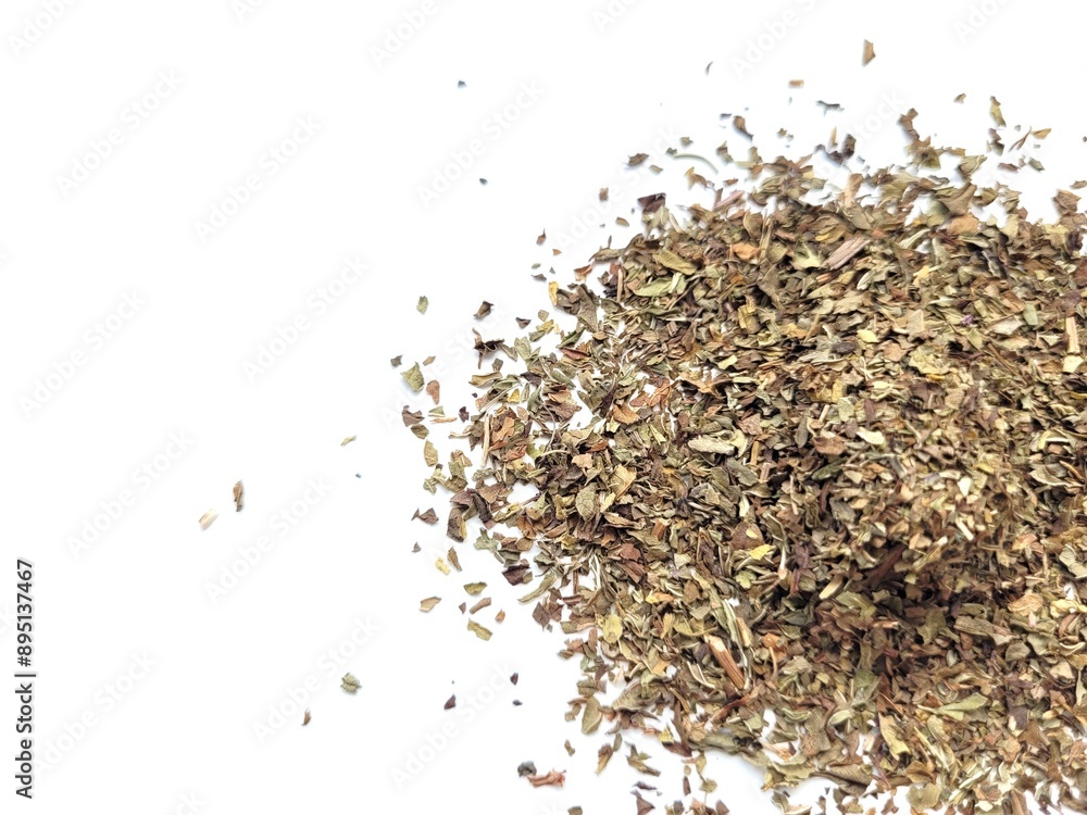 Chopped and dried mint leaves. Chopped and dried mint leaves.