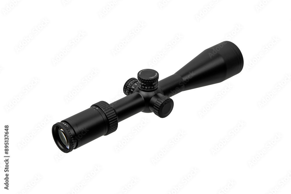 Modern sniper scope on a white back. Optical device for aiming and shooting at long distances. Modern sniper scope on a white back. Optical device for aiming and shooting at long distances.