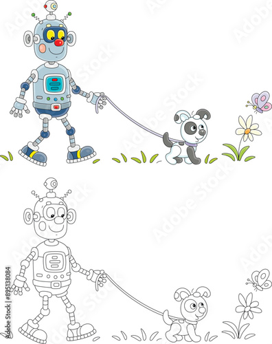 Funny toy robot walking wit...