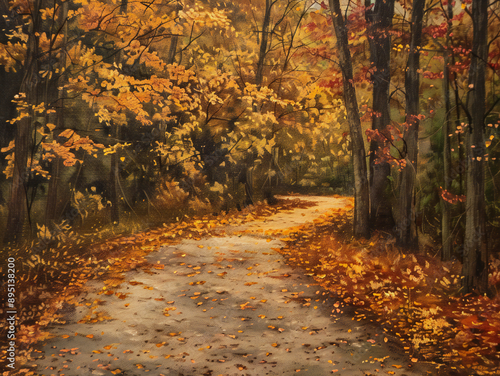 Obraz premium Autumn path with background illustration