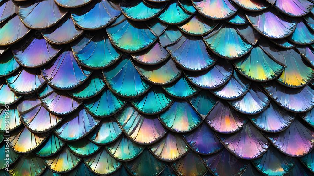 Fish scales with iridescent colors and details. Generative AI Fish scales with iridescent colors and details. Generative AI