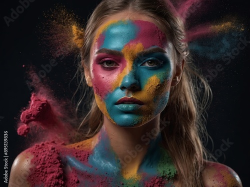 Beauty model with colorful powder make up.